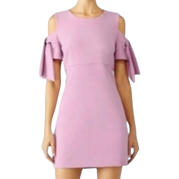 Milly Tie Sheath Dress in lilac  Pink  Mini Cocktail Cold Shoulder Dress sz 4 - Picture 1 of 10
